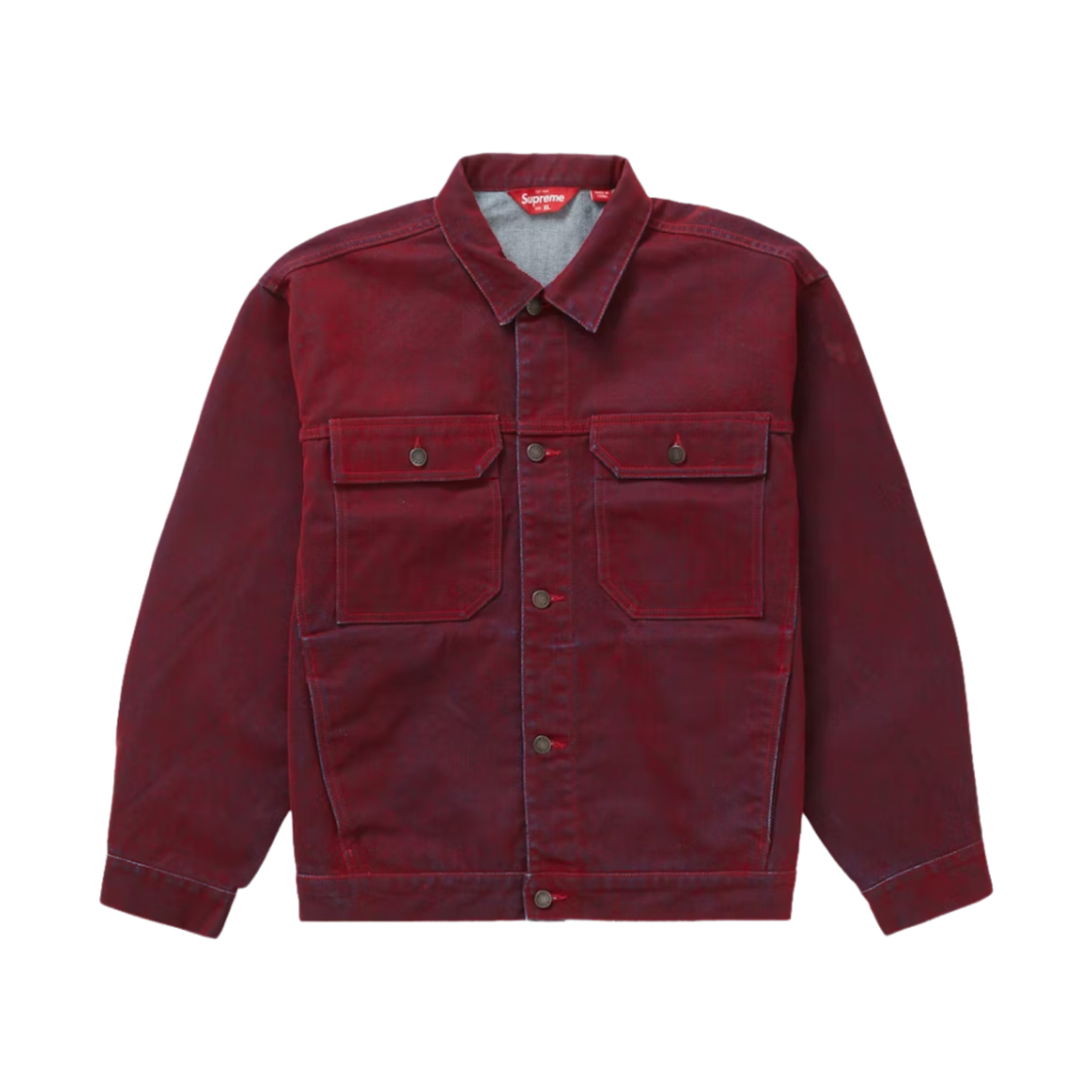 슈프림 플록 데님 트러커 자켓 레드 - 23SS