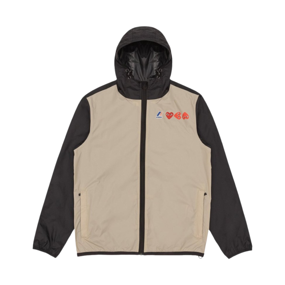 플레이 꼼데가르송 x 까웨 풀 집 자켓 베이지 블랙(Play Comme des Garcons x K-Way Full Zip Jacket Beige Black)