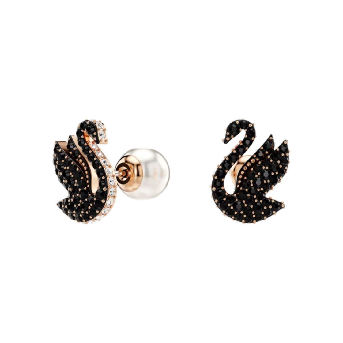 (W) 스와로브스키 스완 스터드 이어링 블랙 로즈 골드 플래팅((W) Swarovski Swan Stud Earrings Black Rose Gold Plated) - 2