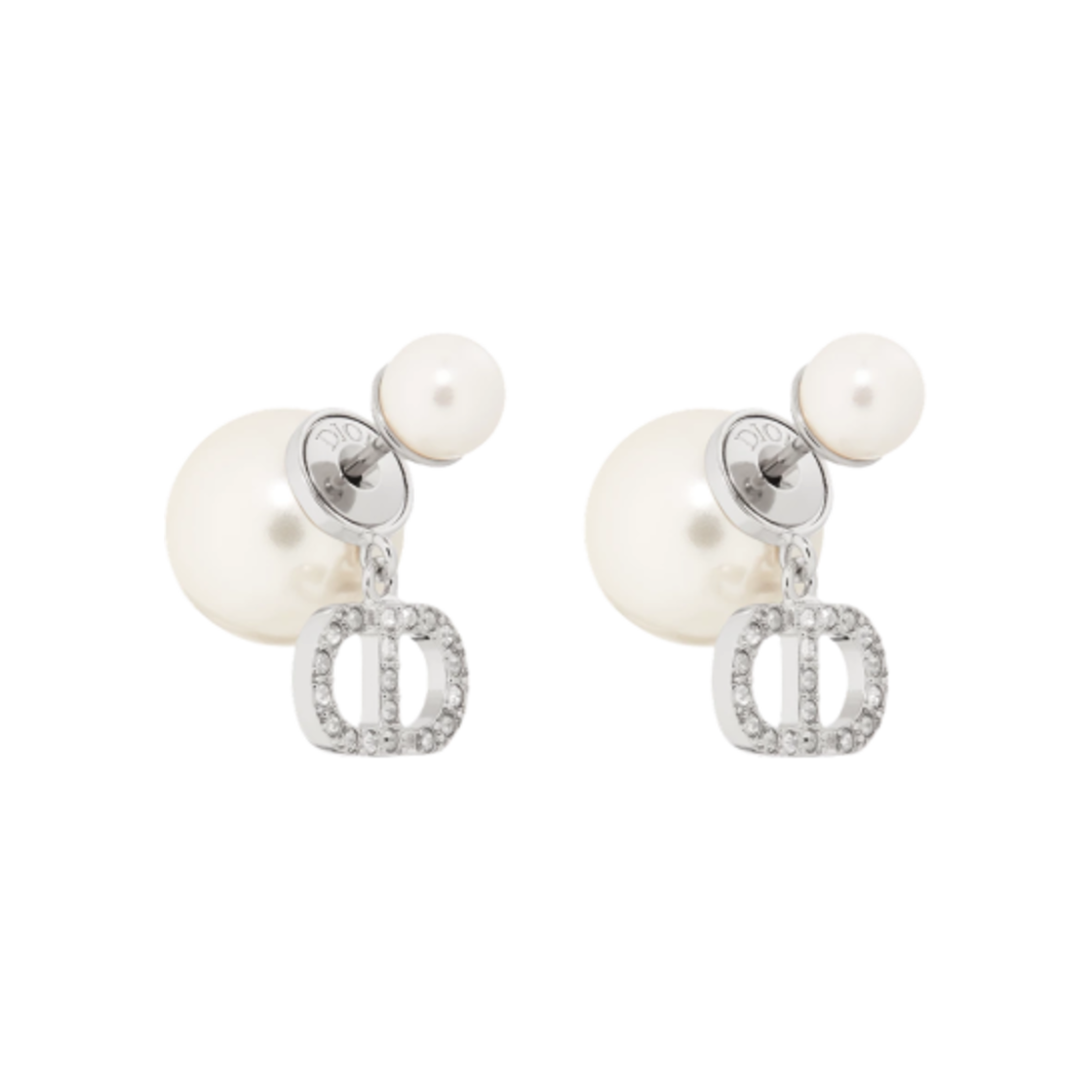 E3366WOMCY-D13S (W) Dior Tribales Earrings Silver Finish Metal and White Resin Pearls Silver Tone Crystals