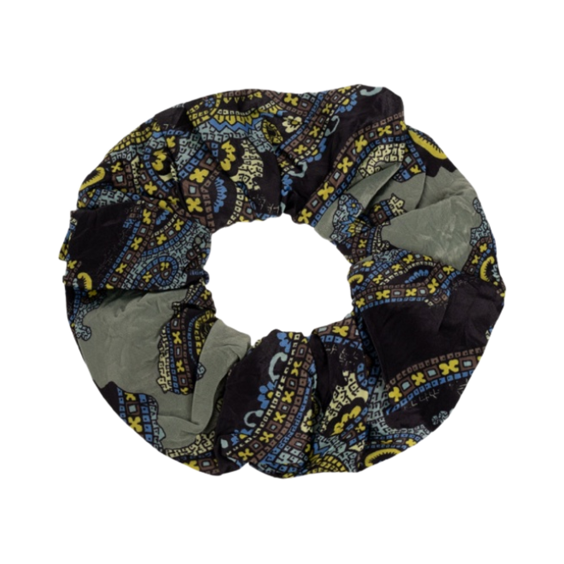 (W) 가니 크링클 사틴 스크런치 페이즐리 위브 블랙((W) Ganni Crinkle Satin Scrunchie Paisley Weave Black) - 1