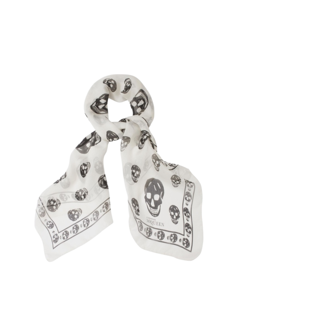 알렉산더 맥퀸 클래식 실크 쉬폰 스컬 스카프 화이트(Alexander McQueen Classic Silk Chiffon Skull Scarf White) - 2