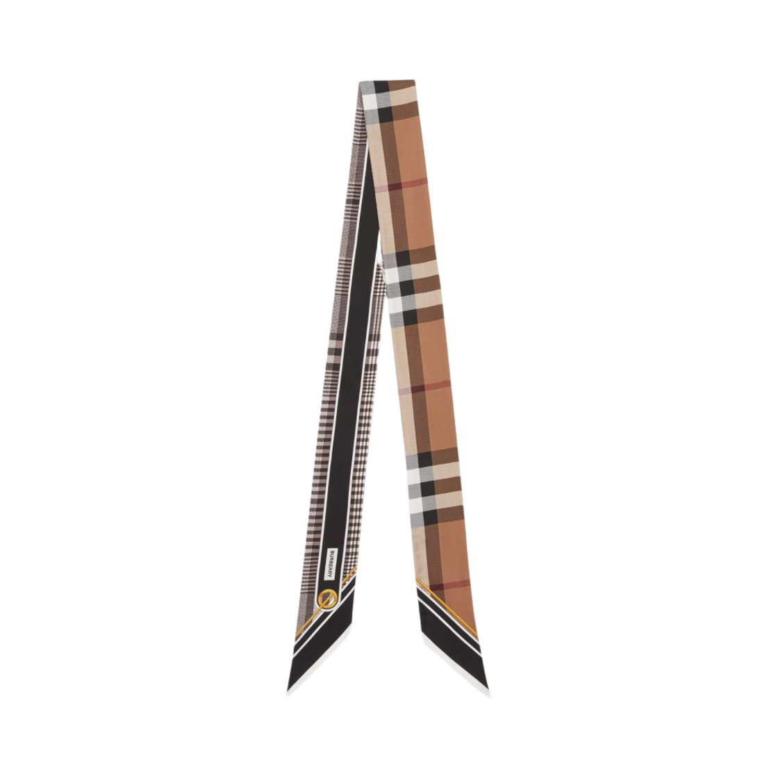 (W) 버버리 체크 프린트 실크 스키니 스카프 블랙((W) Burberry Check Print Silk Skinny Scarf Black) - 1