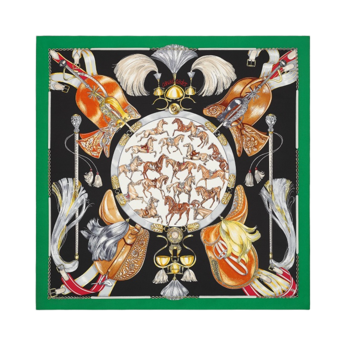 (W) 에르메스 카벨케이즈 스카프 90 베르 누아 브룬((W) Hermes Cavalcades Scarf 90 Vert Noir Brun) - 1