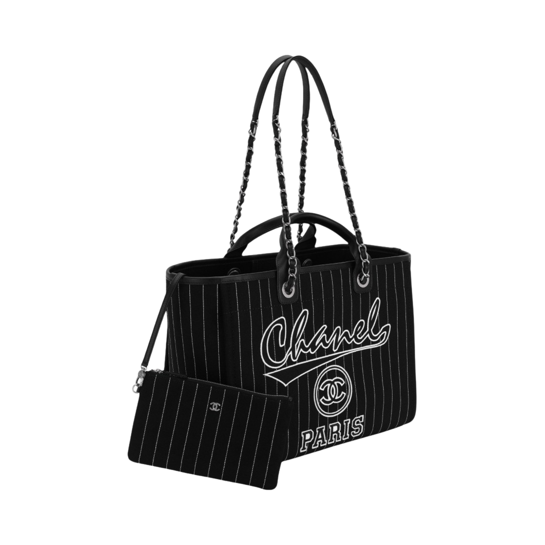 샤넬 라지 쇼핑백 코튼 카프스킨 & 실버 메탈 블랙 화이트(Chanel Large Shopping Bag Cotton Calfskin & Silver Black White) - 3