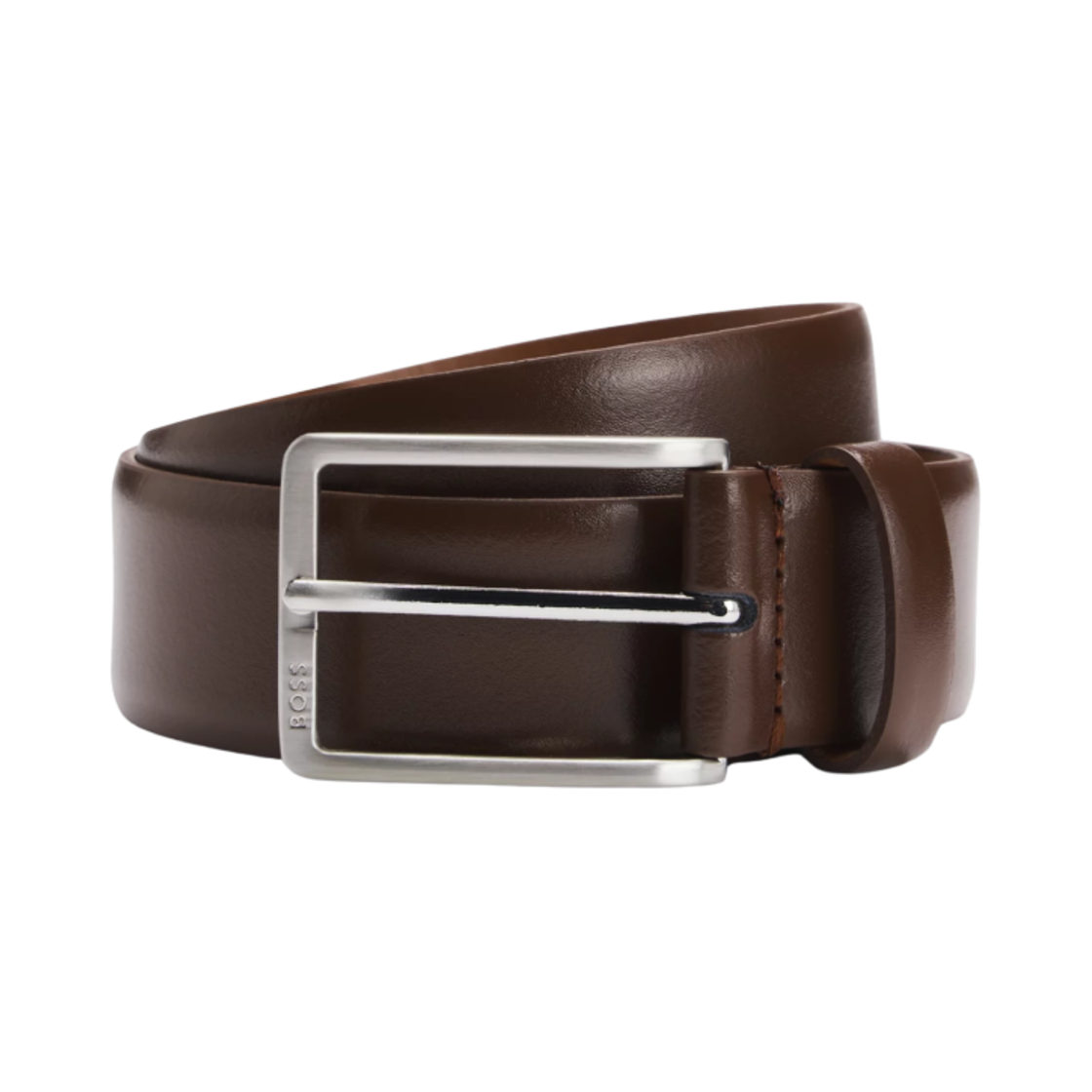 50491834-210 Hugo Boss Italian Leather Belt with Engraved Logo Buckle Brown