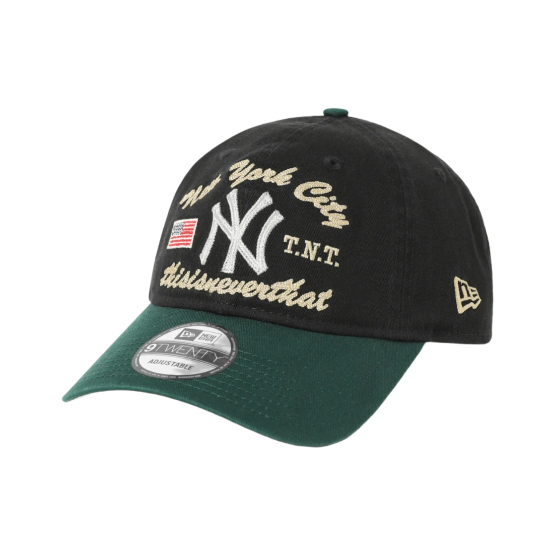 디스이즈네버댓 x 뉴에라 x MLB 뉴욕 양키스 언스트럭처 볼캡 블랙 그린(thisisneverthat x New Era x MLB New York Yankees Unstructured Ball Cap Black Green)