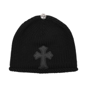 Chrome Hearts Cross Leather Patch Cotton Beanie Black