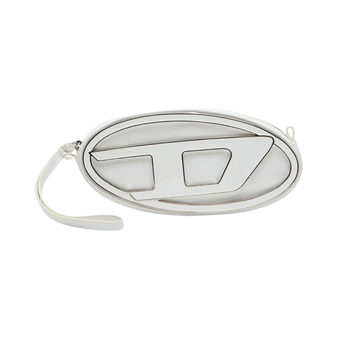 디젤 1DR 파우치 스몰 레더 크로스바디백 로고 플라크 실버