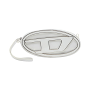 Diesel 1DR Pouch Small Leather Crossbody Bag with Logo Plaque Silver