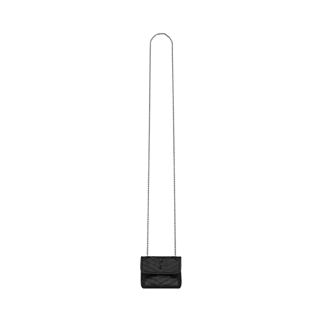 생로랑 크링클 빈티지 레더 니키 에어팟 홀더 마이크로백 블랙(Saint Laurent Niki Airpods Holder Micro Bag in Crinkled Vintage Leather Black) - 1