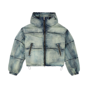 (W) Diesel W-Aves Cropped Hooded Puffer Jacket Denim Blue