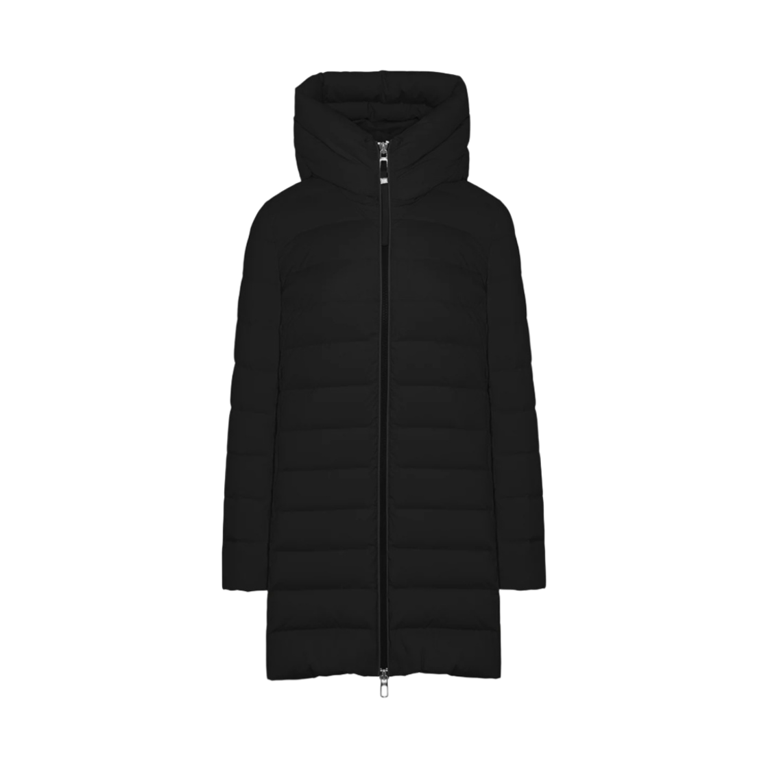 (W) 두노 테크니컬 바이스트레치 패브릭 첼리니 후드 다운 자켓 블랙((W) Duno Cellini Hooded Down Jacket in Technical BI-Stretch Fabric Black)