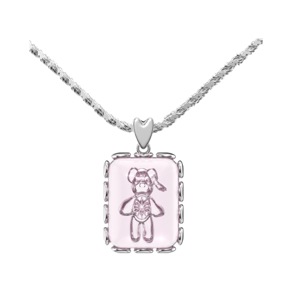 위민 크리스탈 베어 레이스 펜던트 네클리스 핑크 - 25SS(Yvmin Crystal Bear Lace Pendant Necklace Pink - 25SS)