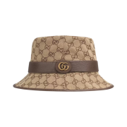 Gucci GG Canvas Bucket Hat with Double G Beige Brown