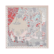 (W) Hermes Le Premier Chant Scarf 90 Blanc Gris Grenadine