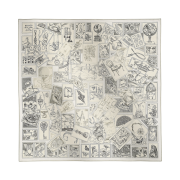 (W) Hermes Le Philateliste Du Faubourg Scarf 90 Gris Parchemin Blanc