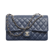 Chanel Classic 11.12 Handbag Grained Shiny Calfskin & Gold Dark Blue
