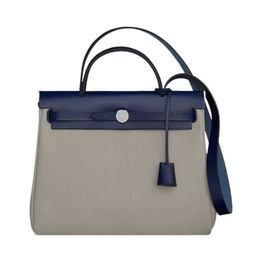 Hermes Herbag Zip 31 Bag Military Canvas Hunter Cowhide & Palladium Beton Bleu Saphir