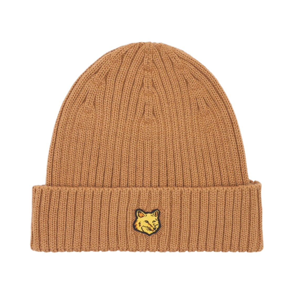 LM06111KT1022-P236 Maison Kitsune Bold Fox Head Patch Ribbed Beanie Golden Brown
