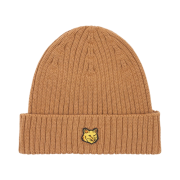 Maison Kitsune Bold Fox Head Patch Ribbed Beanie Golden Brown