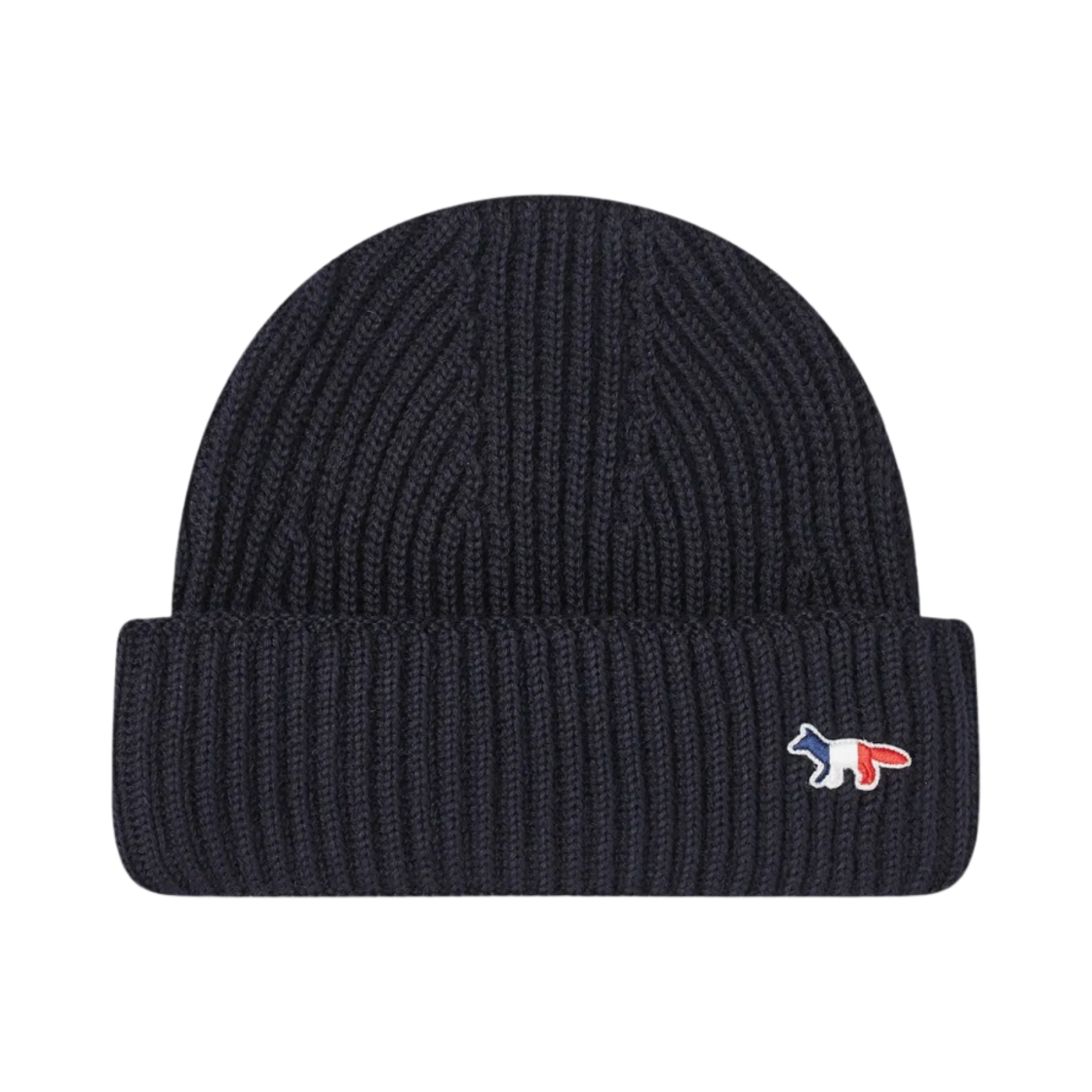 메종 키츠네 트라이컬러 폭스 패치 립드 비니 네이비(Maison Kitsune Tricolor Fox Patch Ribbed Beanie Navy)