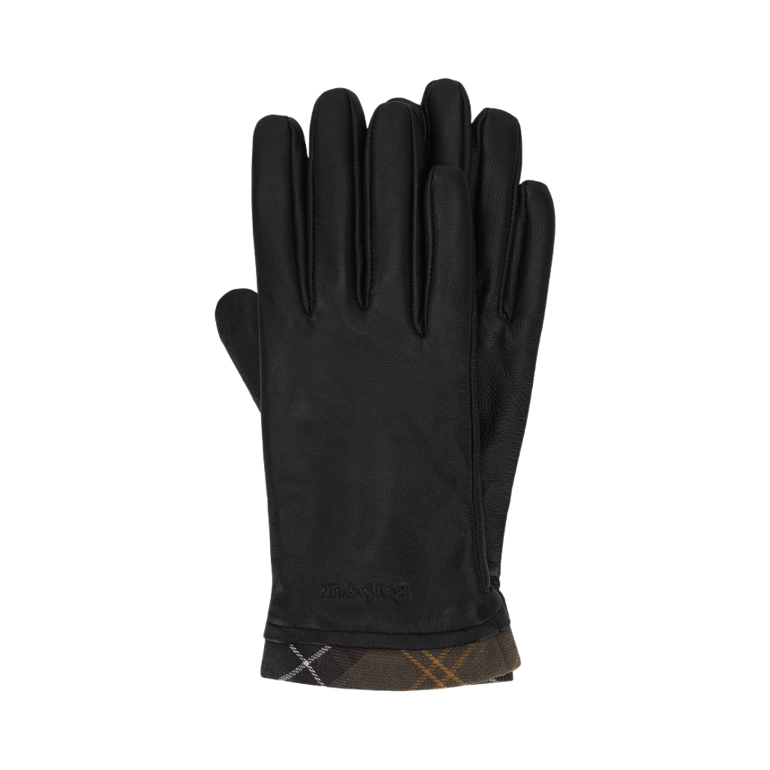 (W) 바버 타탄 패턴 트림 레더 글러브 블랙((W) Barbour Tartan Pattern Trimmed Leather Gloves Black) - 1