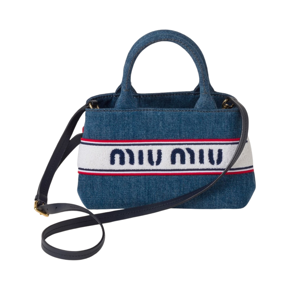 미우 미우 자수 로고 캔버스 핸드백 블루(Miu Miu Denim Handbag with Embroidered Logo Blue) - 3