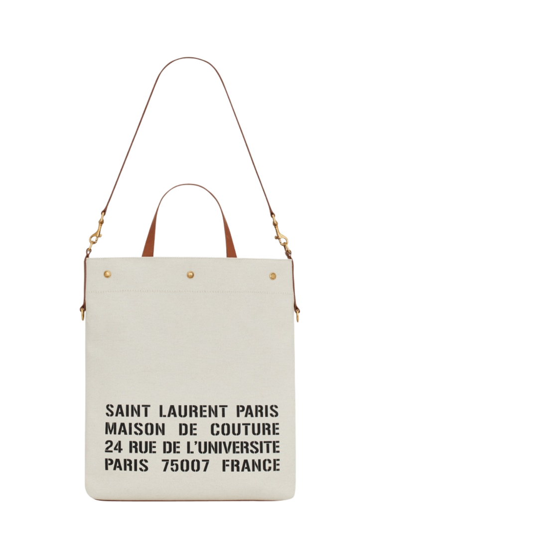 710264-95GGW-9087 Saint Laurent Universite North/South Foldable Tote Bag in Canvas and Smooth Leather Naturel Brick