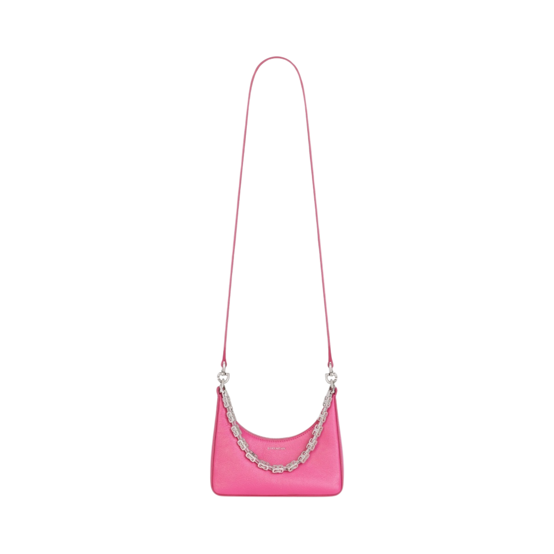 지방시 레더 체인 미니 문 컷 아웃 백 네온 핑크(Givenchy Mini Moon Cut Out Bag in Leather with Chain Neon Pink) - 2