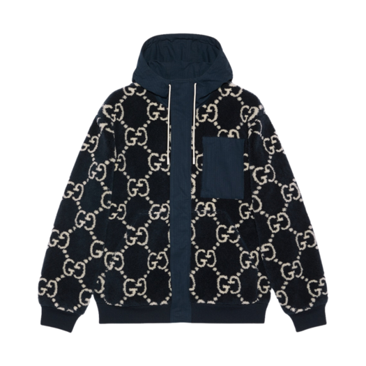 Gucci GG Fuzzy Fabric Jacquard Jacket Dark Blue