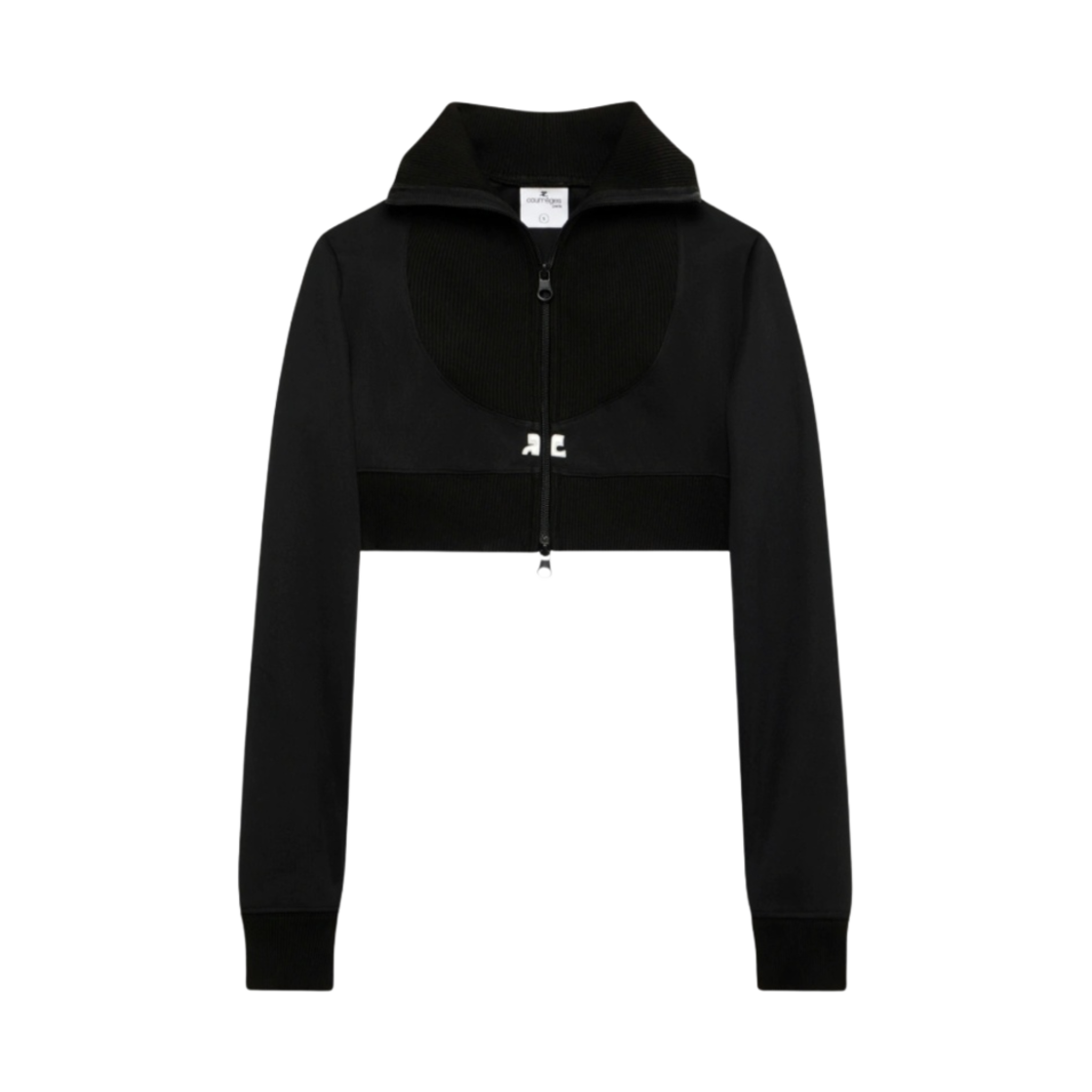 (W) 꾸레쥬 크롭 맥시 립 트랙수트 자켓 블랙((W) Courreges Cropped Maxi Rib Tracksuit Jacket Black)