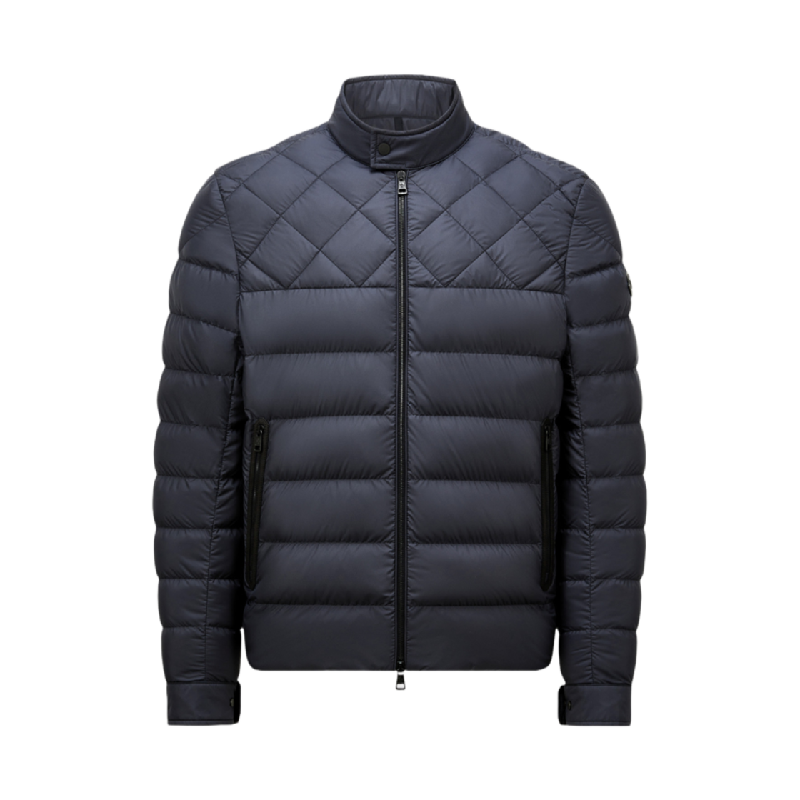 몽클레르 튀일 레더 트림 다운 바이커 자켓 다크 블루 - 25SS(Moncler Tuile Leather Trimmed Down Biker Jacket Dark Blue - 25SS) - 1