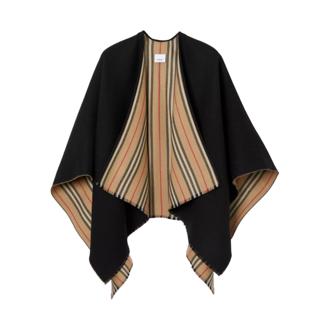 8018496 (W) Burberry Reversible Icon Stripe Wool Cape Black
