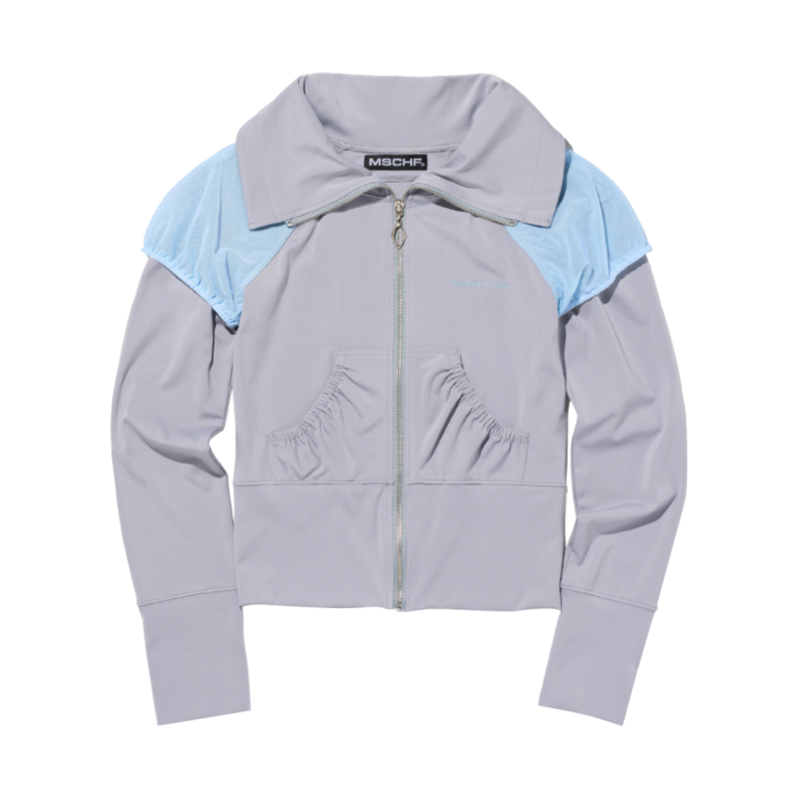 - (W) Mischief Mesh Puff Turtle Neck Zip Up Greyish Blue