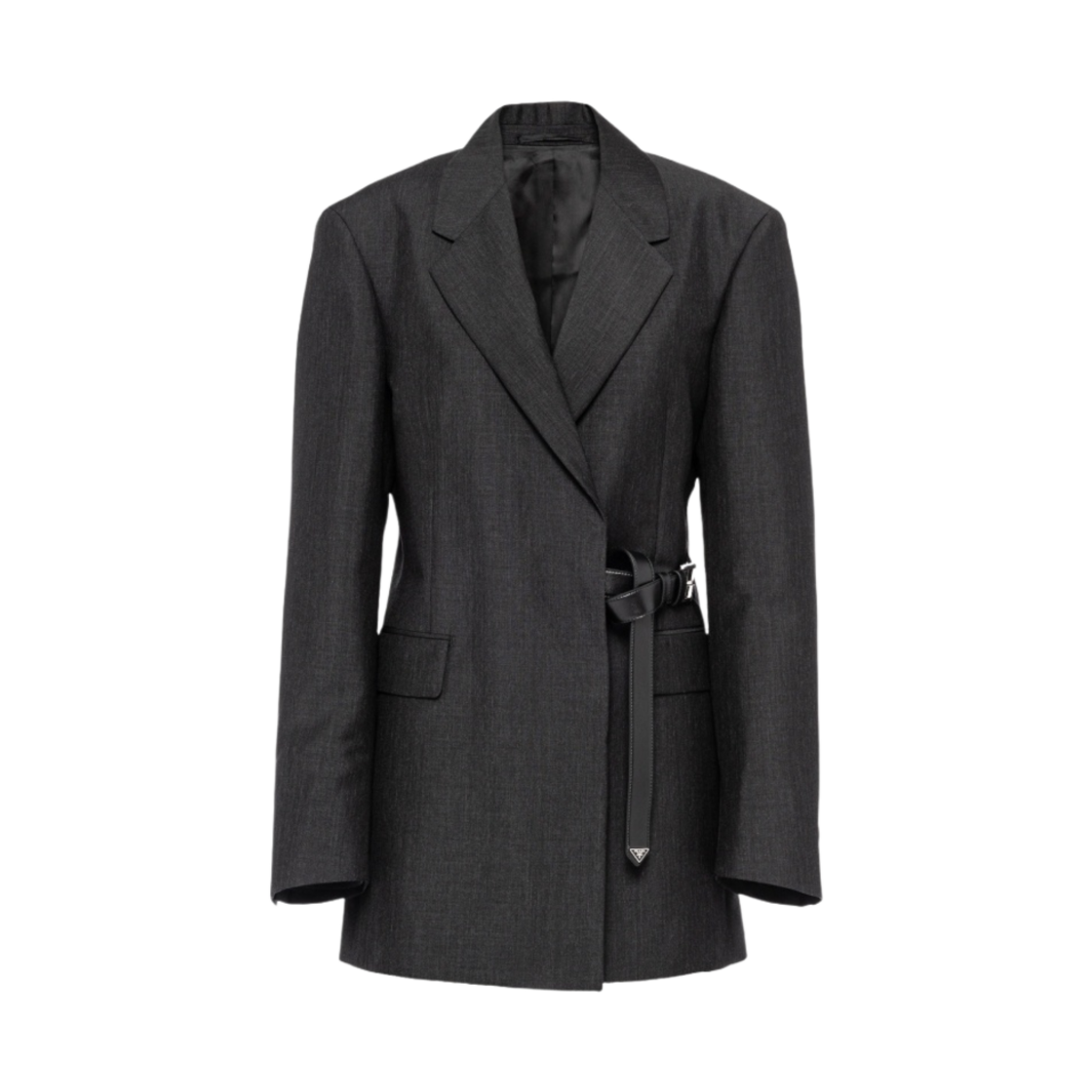 (W) 프라다 더블 브레스티드 키드 모헤어 자켓 앤트러사이트 그레이((W) Prada Double-Breasted Kid Mohair Jacket Anthracite Gray) - 1