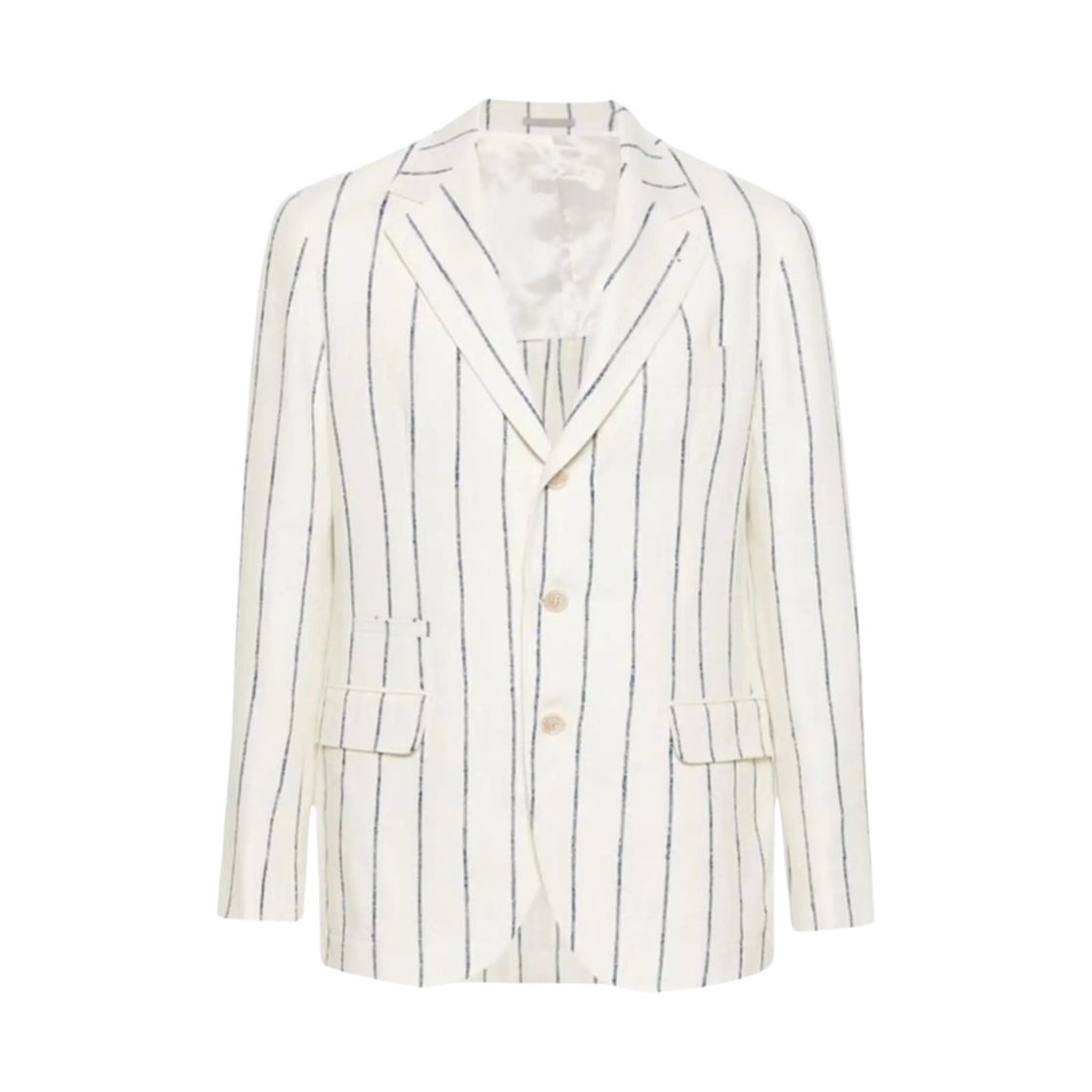 브루넬로 쿠치넬리 린넨 울 실크 초크 스트라이프 디컨스트럭티드 블레이저 화이트(Brunello Cucinelli Linen Wool and Silk Chalk Stripe Deconstructed Blazer White) - 1