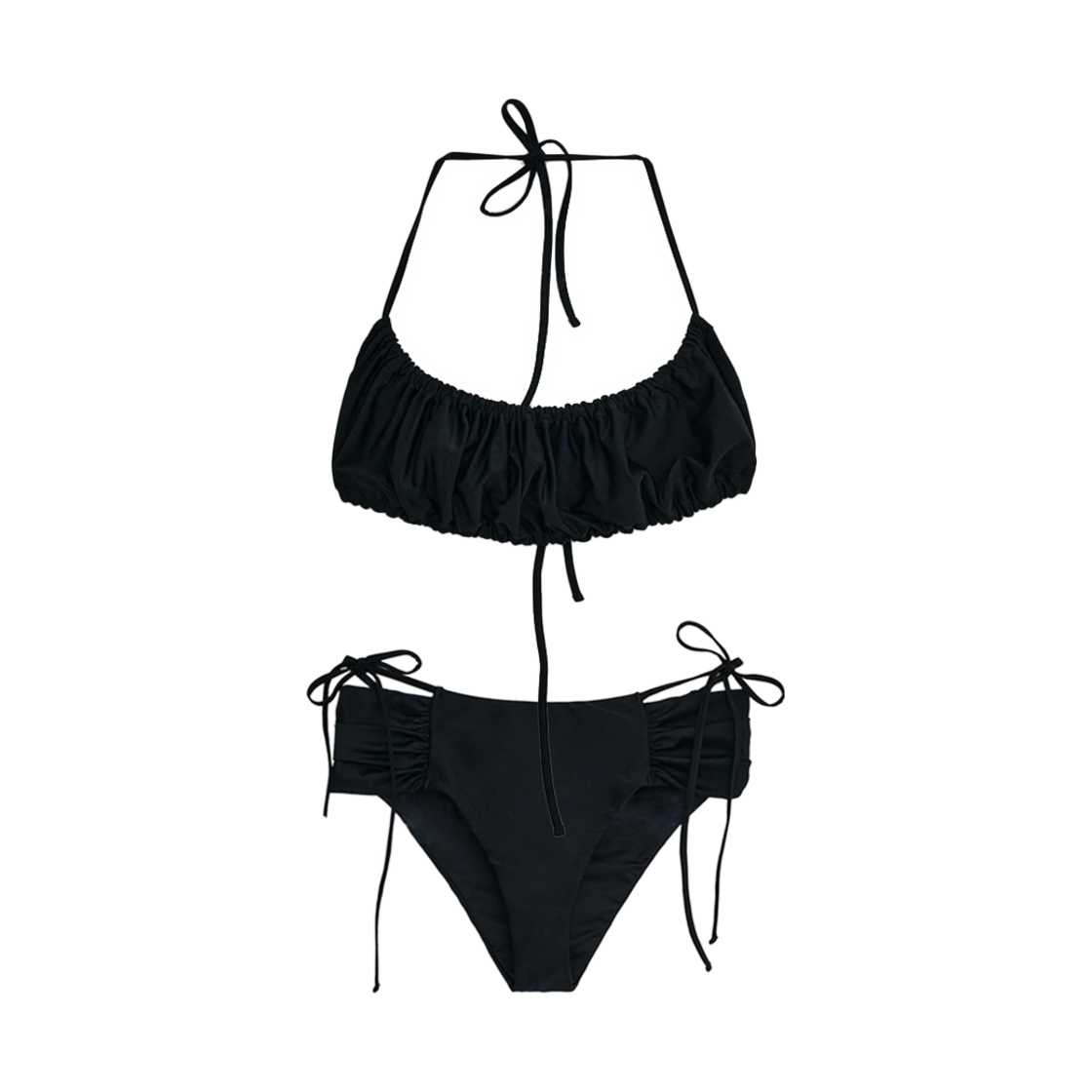 다이애그널 리본 셔링 비키니 블랙