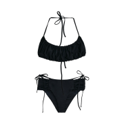 Diagonal Ribbon Shirring Bikini Black