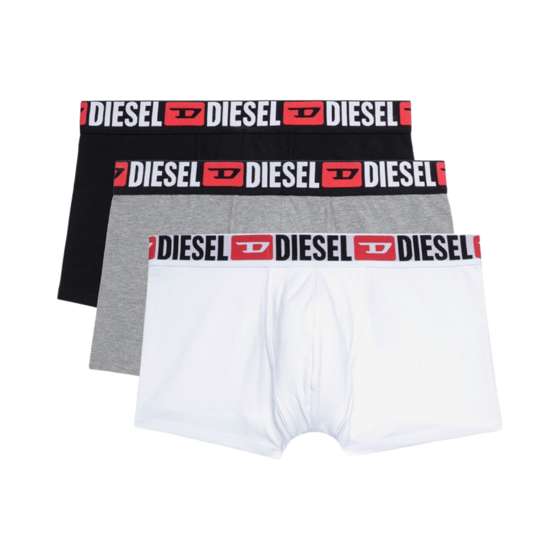 디젤 Umbx 데미안 올 오버 로고 웨이스트 박서 화이트 그레이 블랙 (3개입)(Diesel Umbx Damien All Over Logo Waist Boxers White Grey Black (3 Pack))