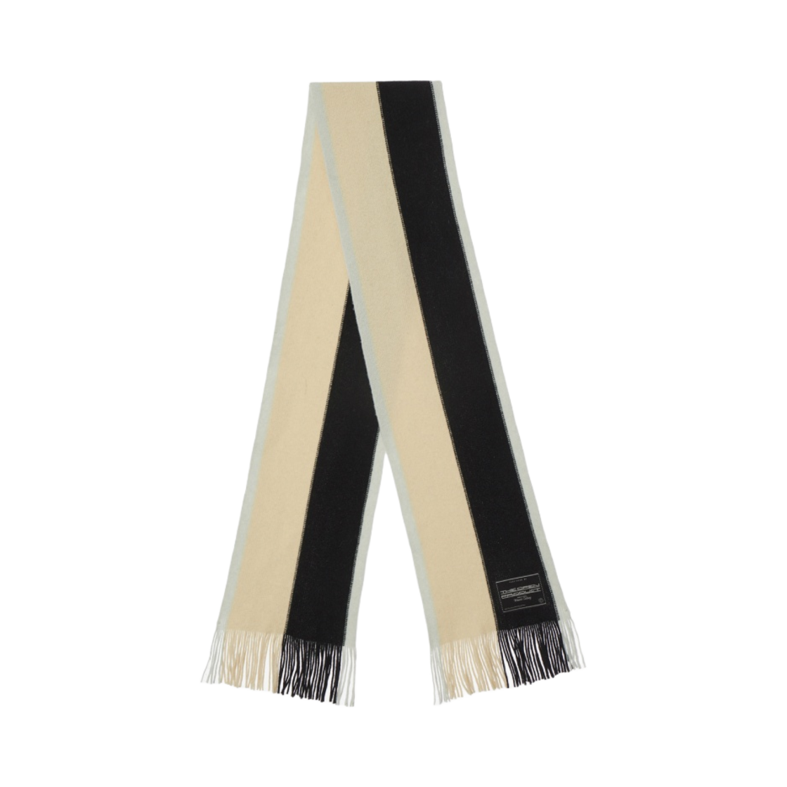 - Open Yy Fringe Stripe Muffler Cream