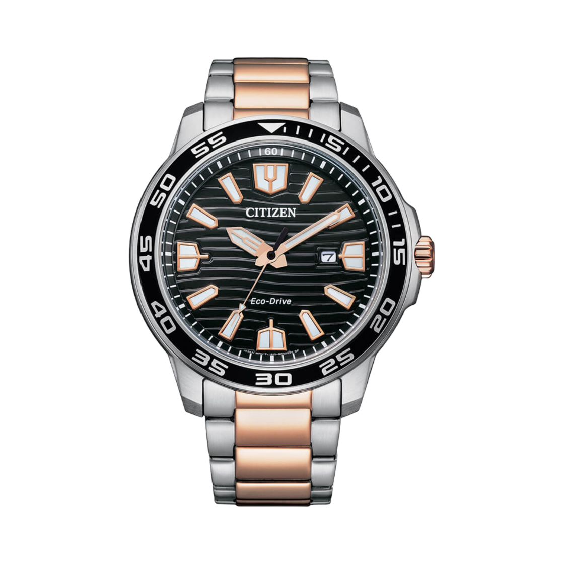 시티즌 에코 드라이브 47mm 스테인리스 스틸 블랙 투톤 로즈 골드 실버(Citizen Eco-Drive 47mm Stainless Steel Black Two Tone Rose Gold Silver) - 1