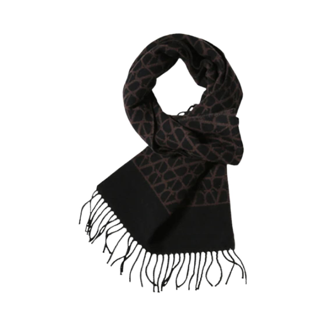 ER033YZSMVP Valentino Toile Iconographe Signature Wool and Cashmere Scarf Ebony Black