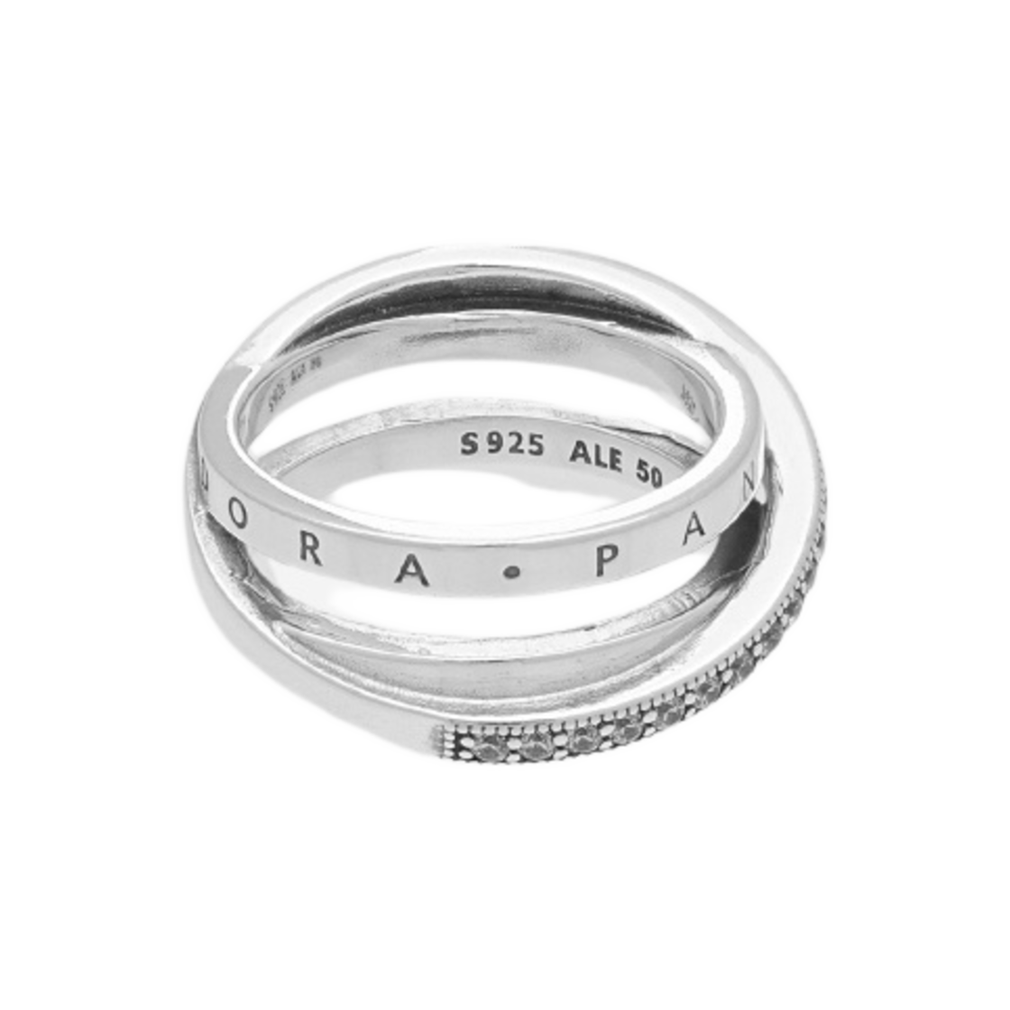 (W) 판도라 크로스오버 파베 트리플 밴드 링 스털링 실버 클리어((W) Pandora Crossover Pave Triple Band Ring Sterling Silver Clear)