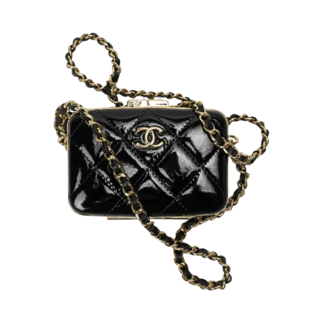 AP2242-B05910-94305 Chanel Small Box With Chain Patent Calfskin & Gold Black