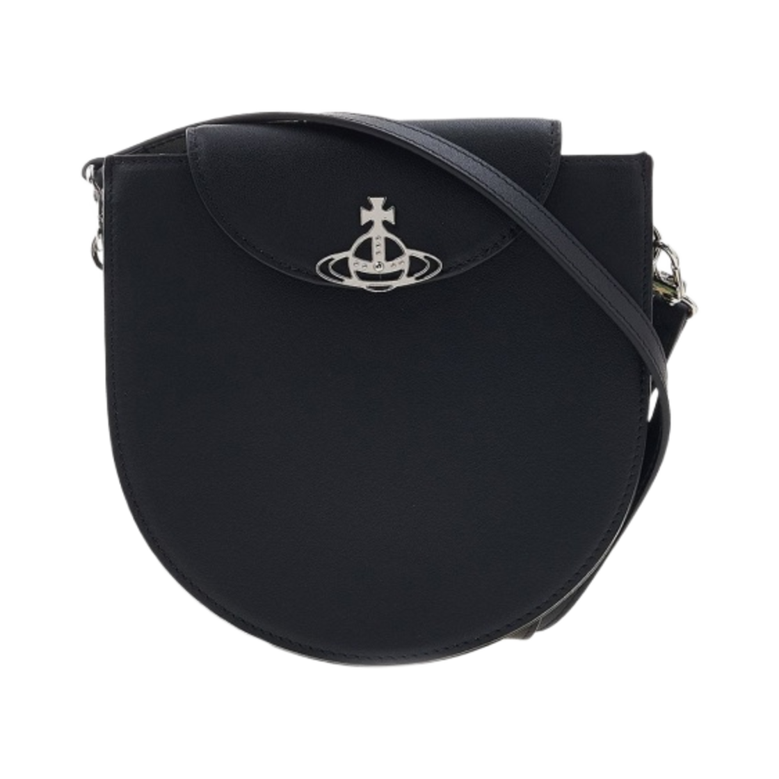 43030094-L001Q-N401 Vivienne Westwood Smooth Leather Half Moon Saddle Crossbody Bag Black