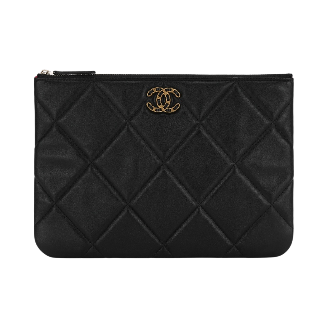 샤넬 19 파우치 램스킨 & 골드 메탈 블랙