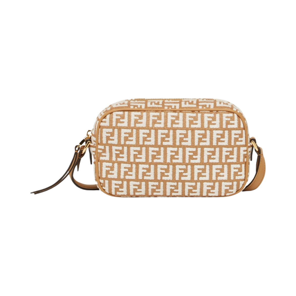 8BS077APZQF1MB1 Fendi Camera Case Raffia Mini Bag with Tapestry Fabric FF Motif White