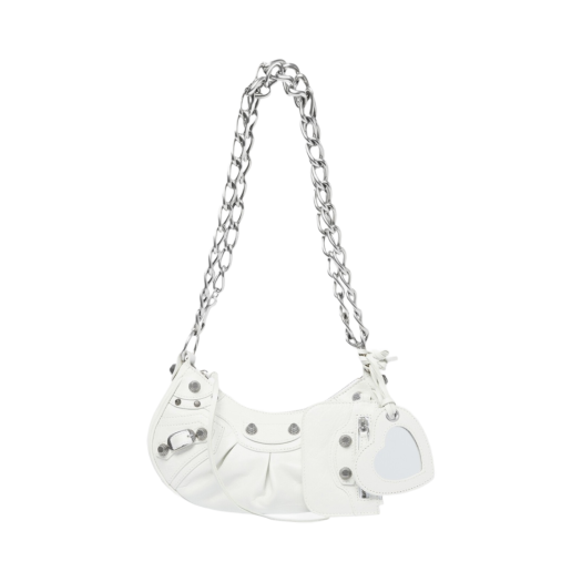 발렌시아가 아레나 램스킨 르 카골 XS 체인 숄더백 옵틱 화이트