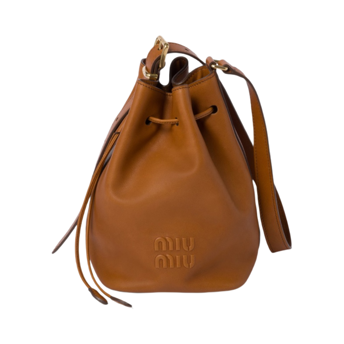 5BE090-2CRM-F0046 Miu Miu Leather Bucket Bag Cognac
